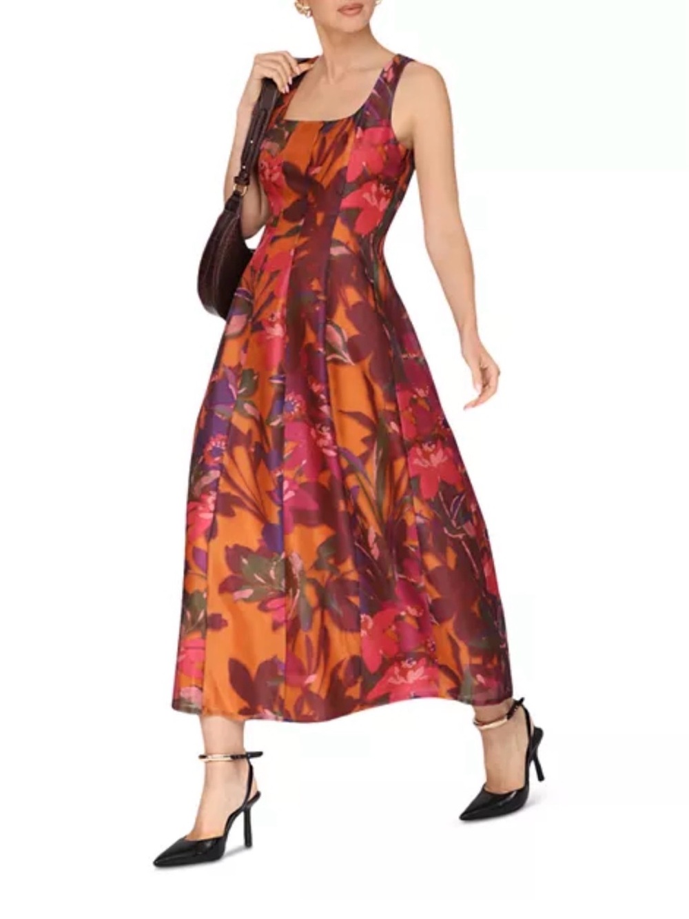 Avec Les Filles
Women's Printed Sleeveless Lantern Midi Dress